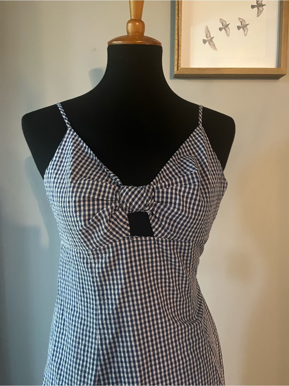 Rails Maeve Gingham Dress Navy Smocked Bow Front XS NWT $228